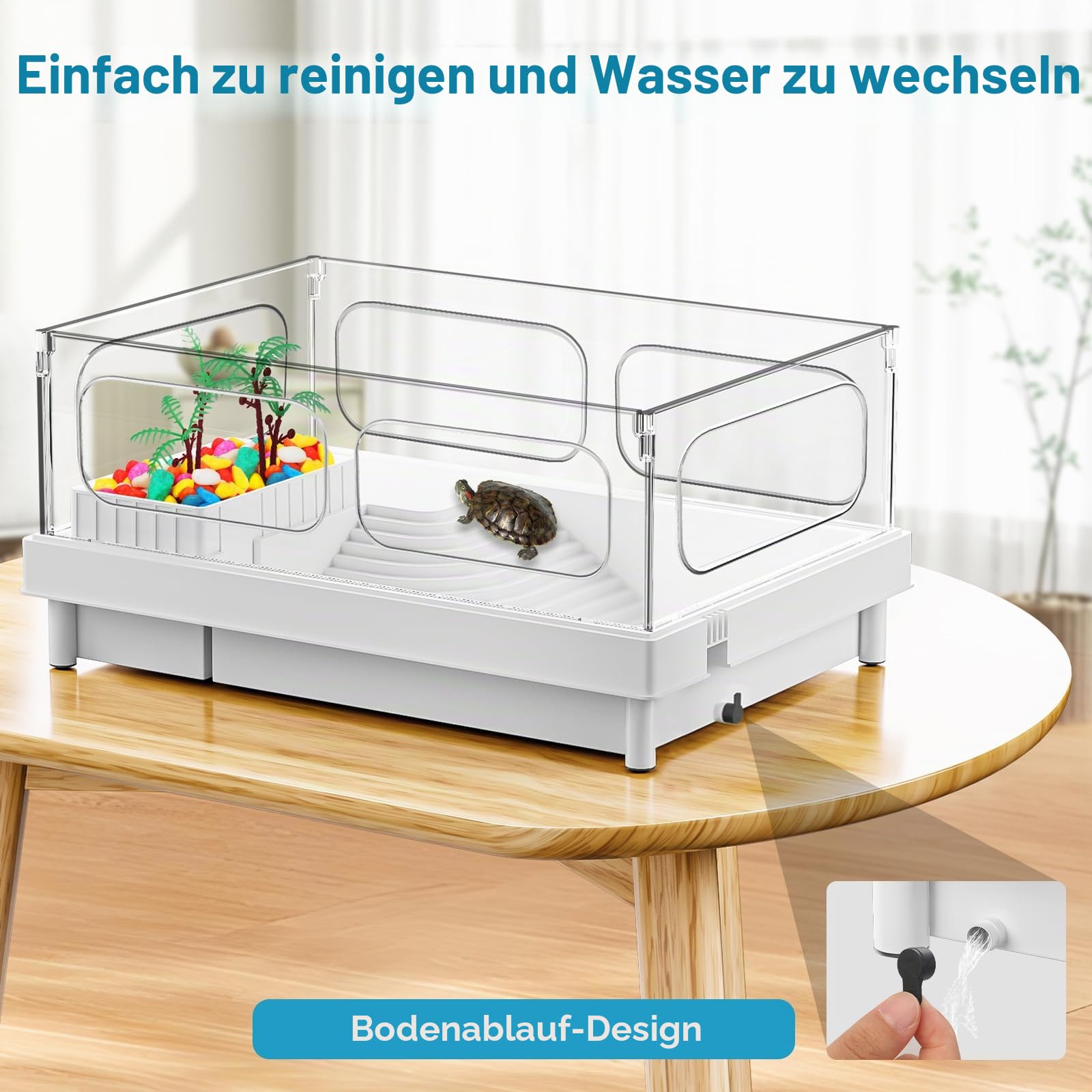 Geegoods Schildkröten-Tank-Set, kleines Schildkröten-Tank-Starter-Set, Schildkröten-Aquarium mit Licht, Filter, farbigen Felsen, Bürste und kleine Pflanze für Schildkröten, Krebse, kleine Reptilien