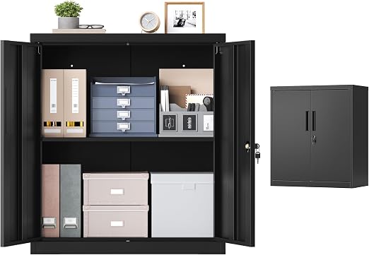 SONGMICS OMC019BD01, armario metálico de oficina con cerradura y 2 puertas, 80 x 40 x 90 cm