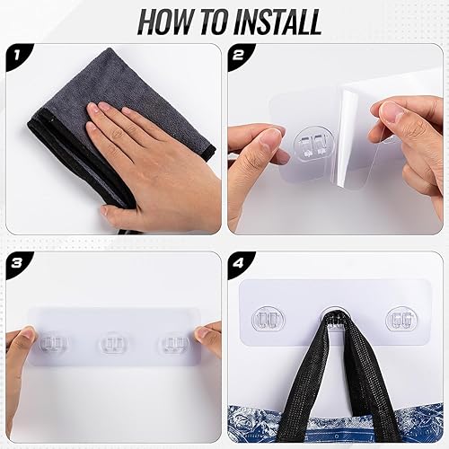 Miniatura 2 de Paquete de 24 ganchos adhesivos para regadera, sin taladro, resistente, impermeable, transparente, minimalista, plástico, montaje en pared, peso