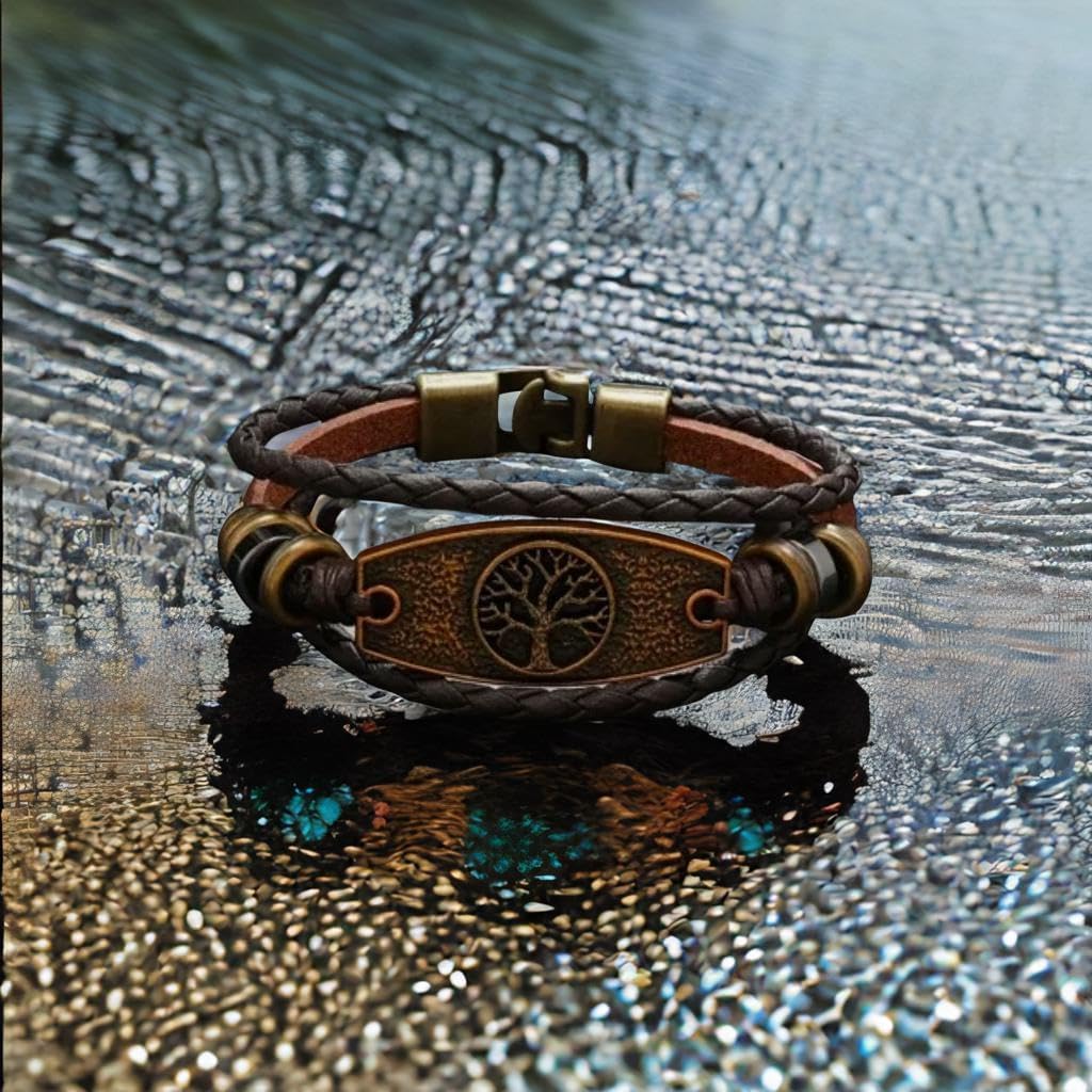 Cross, Anchor, Yggdrasil & Tree of Life Leather Bracelet for Men's & Women's - Genuine Leather, No Magnetic - Image 5