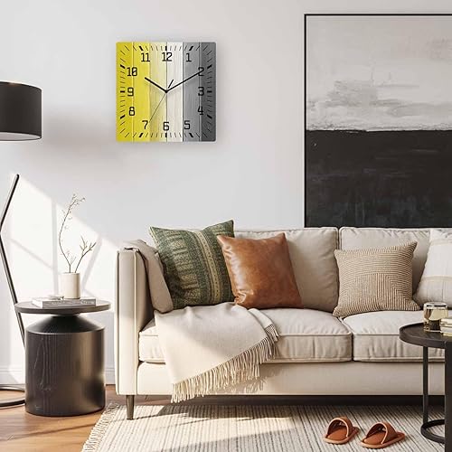 Miniatura 5 de Reloj de pared de madera amarillo negro blanco silencioso, sin tictac, color granja, reloj de pared cuadrado de madera degradado, funciona con