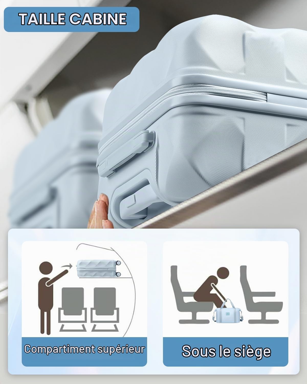 Sea choice Set de Valises Rigide de Voyage de ABS 5 pcs Ensemble de Valises avec Trousse de Toilette Sac de Voyage Lot de 3 Bagages (55/65/76) avec 8 Roues Serrure TSA