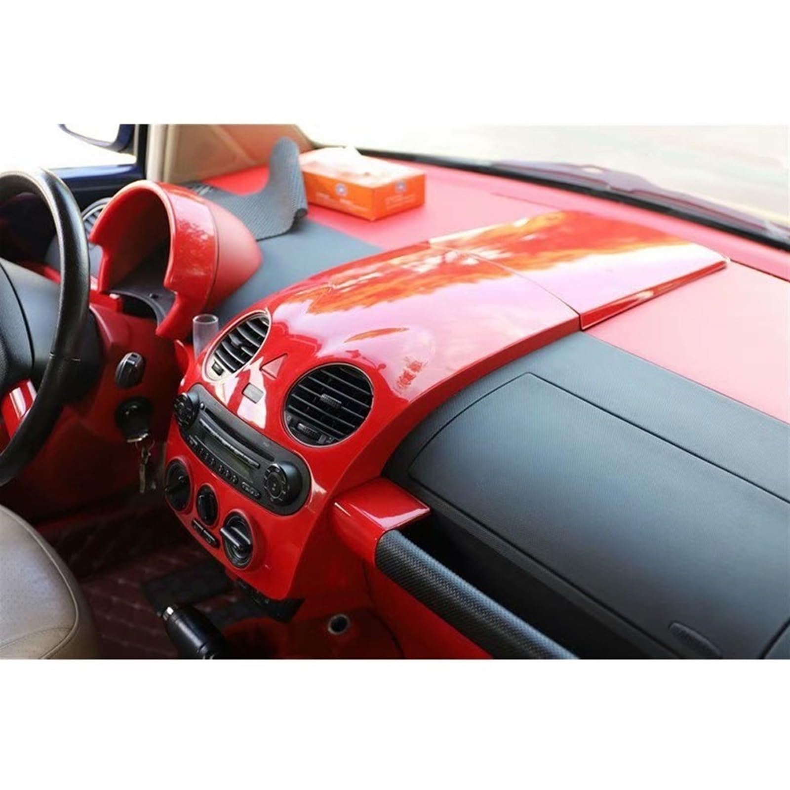 Automobilinnenraum Kompatibel mit VW für Beetle 2003 2004 2005 2006 2007 2008 2009 2010 ABS-Auto-Armaturenbrett-Mittelkonsolenabdeckung Lüftungsschlitzverkleidung Auto-Styling(Color:Carbon Fiber Black