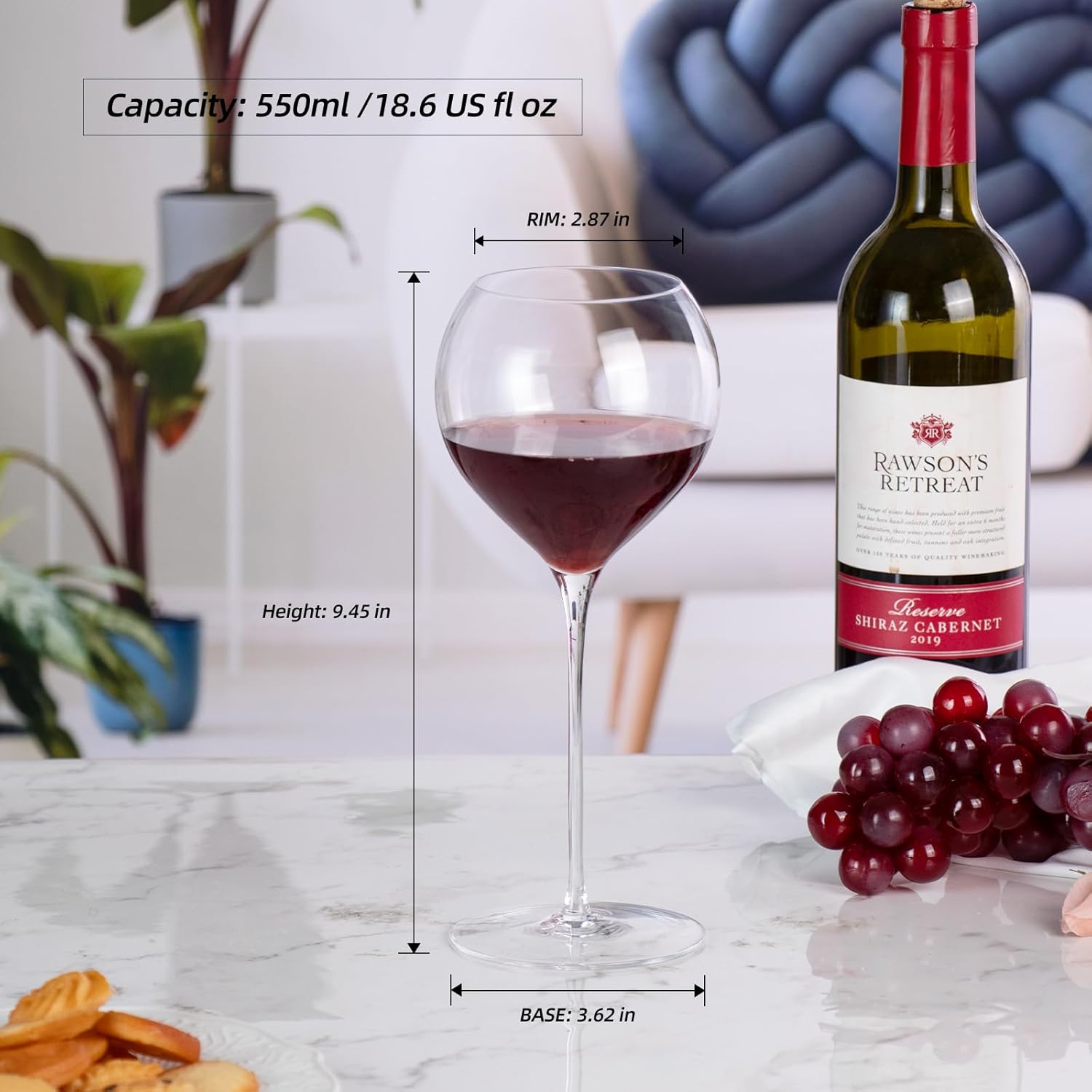 Wine Glasses Crystal Red and White Wine Glasses Set of 2, 18.6oz Hand Blown Bordeaux Wine Glass with Long Stem, Thin Rim Large Glassware for Wine Tasting, Birthday Gift, Party, Anniversary (XH027)