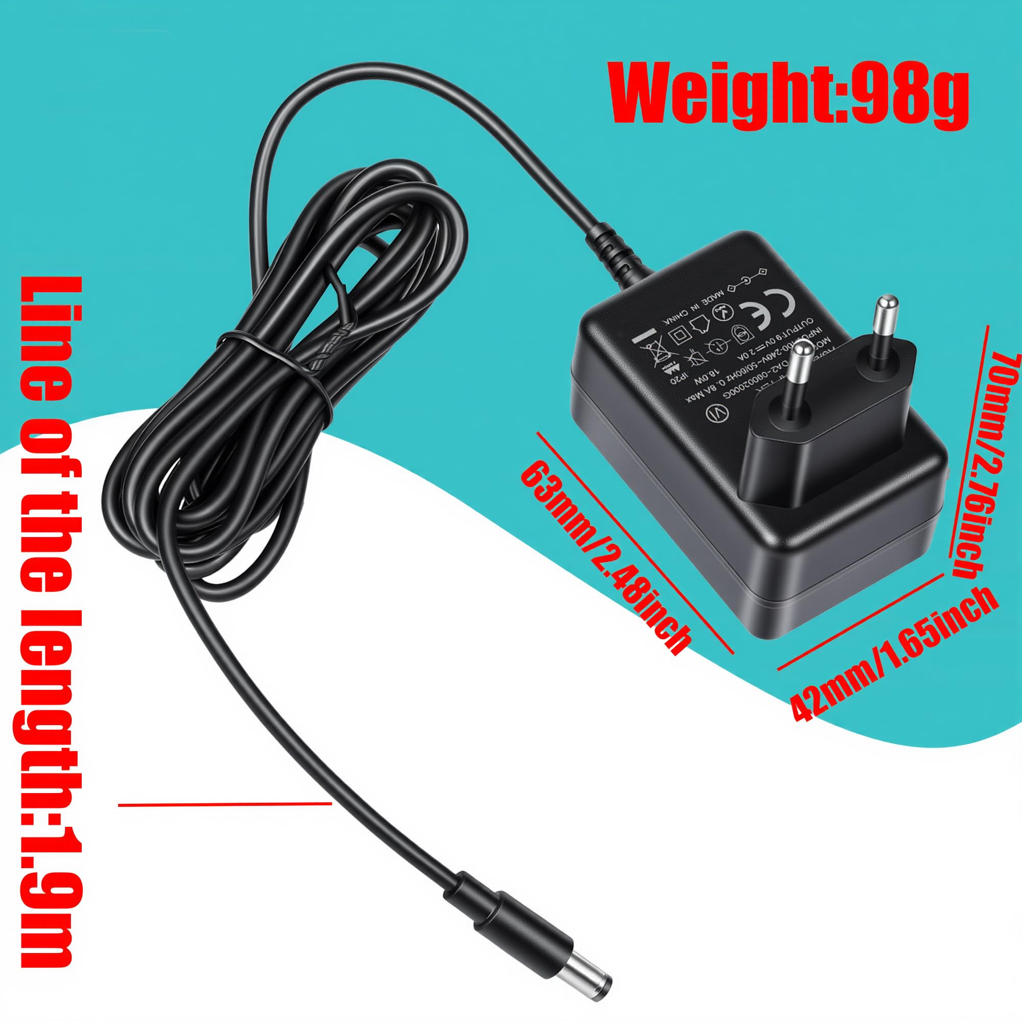 9 V 2 A 18 W Adattatore di alimentazione, caricatore compatibile con Roland Micro Cube RX PSB-1U TD-3 ACR-230 PSB-1U PSB1U E-36 Amplificatore amplificatore Chitarra Presa AC DC Trasformatore