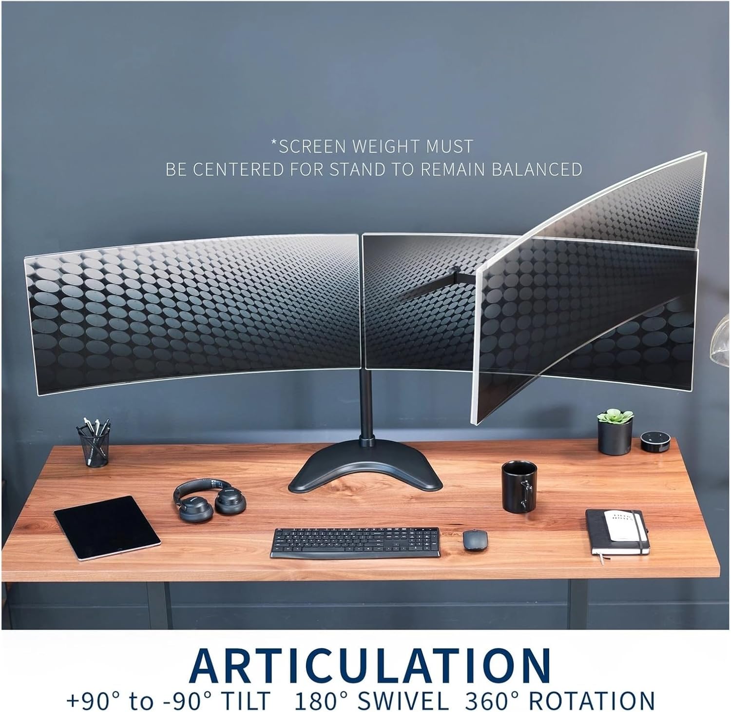 Freestanding Dual Monitor Desk Stand for Ultra-Wide Computer Screens up to 38 Inches