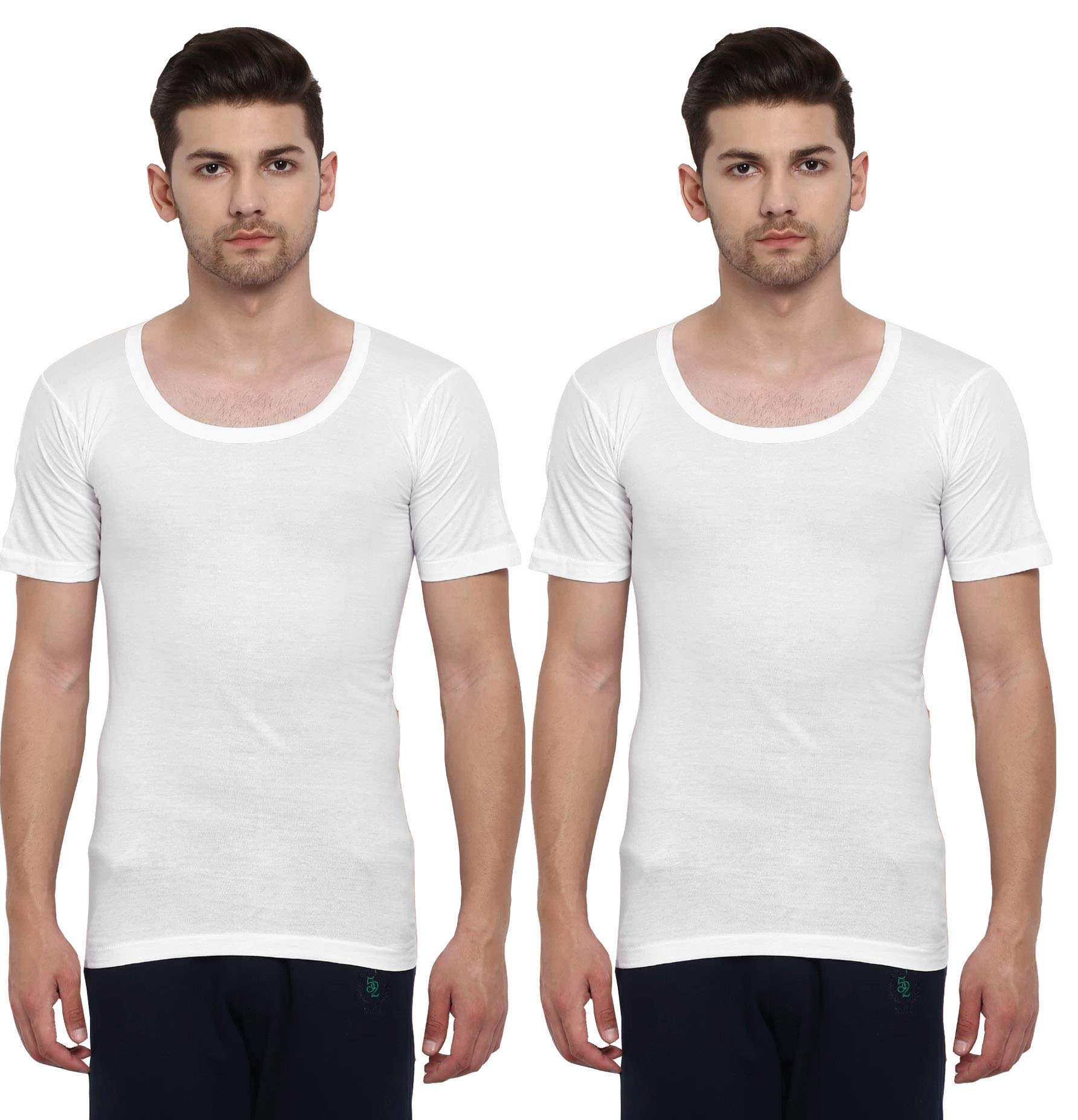 euro Men Cotton White Half Sleeves Vest - Pack of 2 (#Micra-RNS)-picture-1