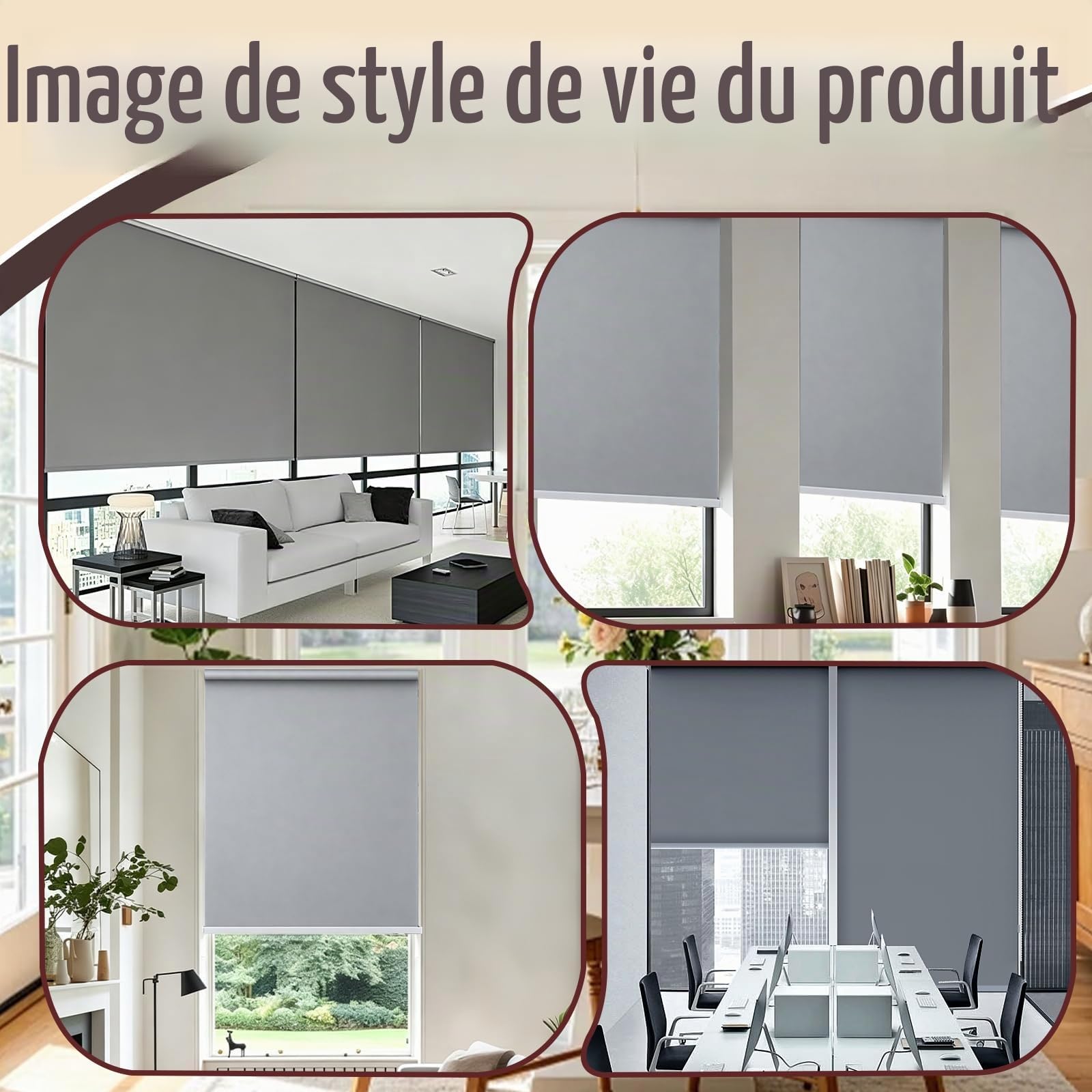 Store Enrouleur, 120 x 180 cm Auvent Vertical Store Enrouleur Exterieur Gris Clair Stores Intérieurs avec Cordon de Tirage Auvent de Balcon Rideau pour Balcon Terrasse Bureau ou Salle de Bain