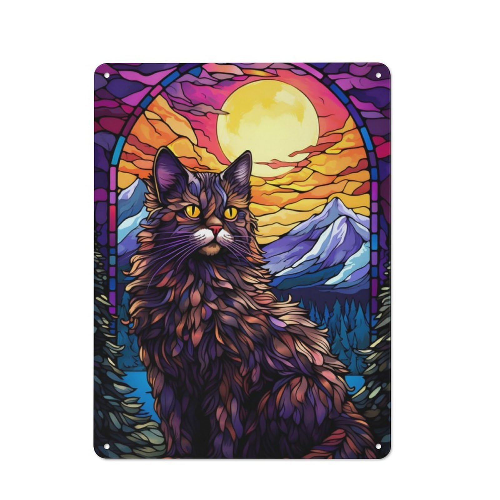 Cottage Style Maine Coon Cat Abstract Country Metal Sign 40x30cm, Farmhouse Wall Decor for Farmhouse Kitchen, Pantry Or Dining Area