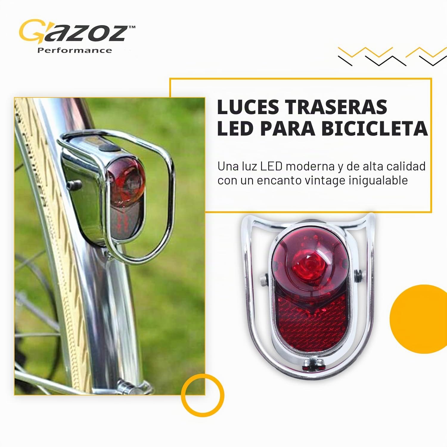 Accesorios para Bicicleta – Luces traseras LED traseras – Cromo Old School Vintage Classic Tour con Pilas (LM-002)