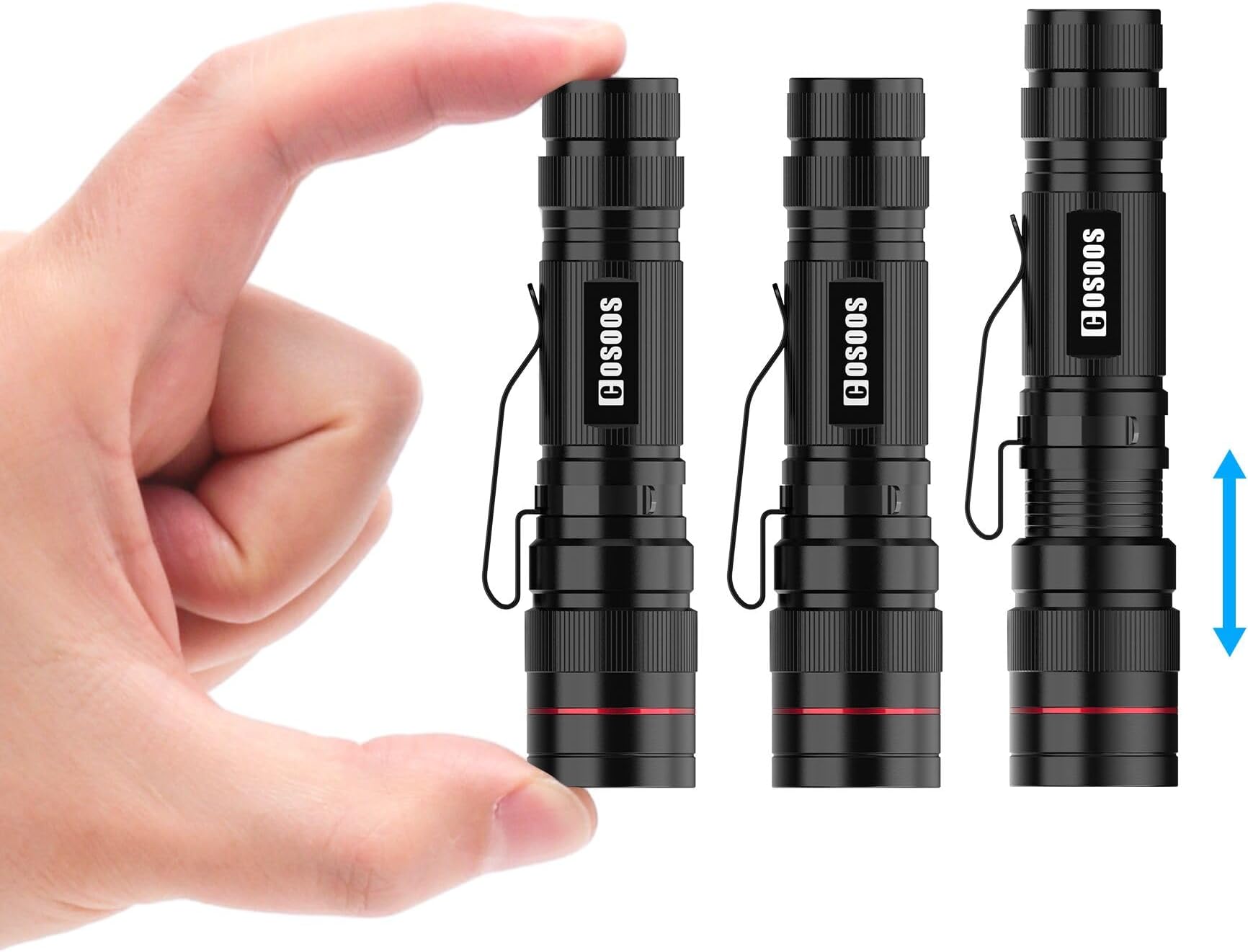 3 Mini LED Tactical Flashlights with Clip, 3.7inch Zoomable Bright AA Flashlight High Lumen, Pocket-Size Penlight, 1 Light Mode, Small Portable Waterproof Pen Flash Light for Camping