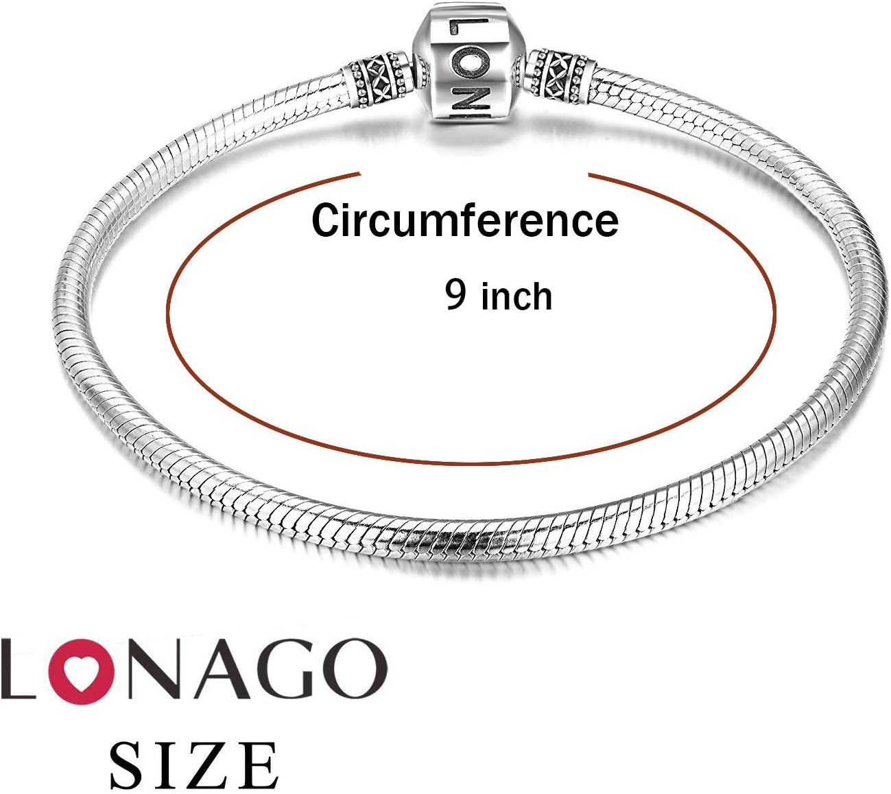 LONAGO Genuine Charm Bracelet 925 Sterling Silver Snake Chain Bangle Barrel Clasp Jewelry Fit Charm Birthday Gift for Women - Image 2