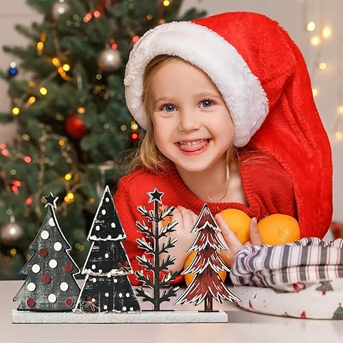 Miniatura 6 de Decoración de mesa de Navidad con sonrisa, centros de mesa de pie, 4 piezas de señales de árboles de Navidad en madera, decoración para estante.