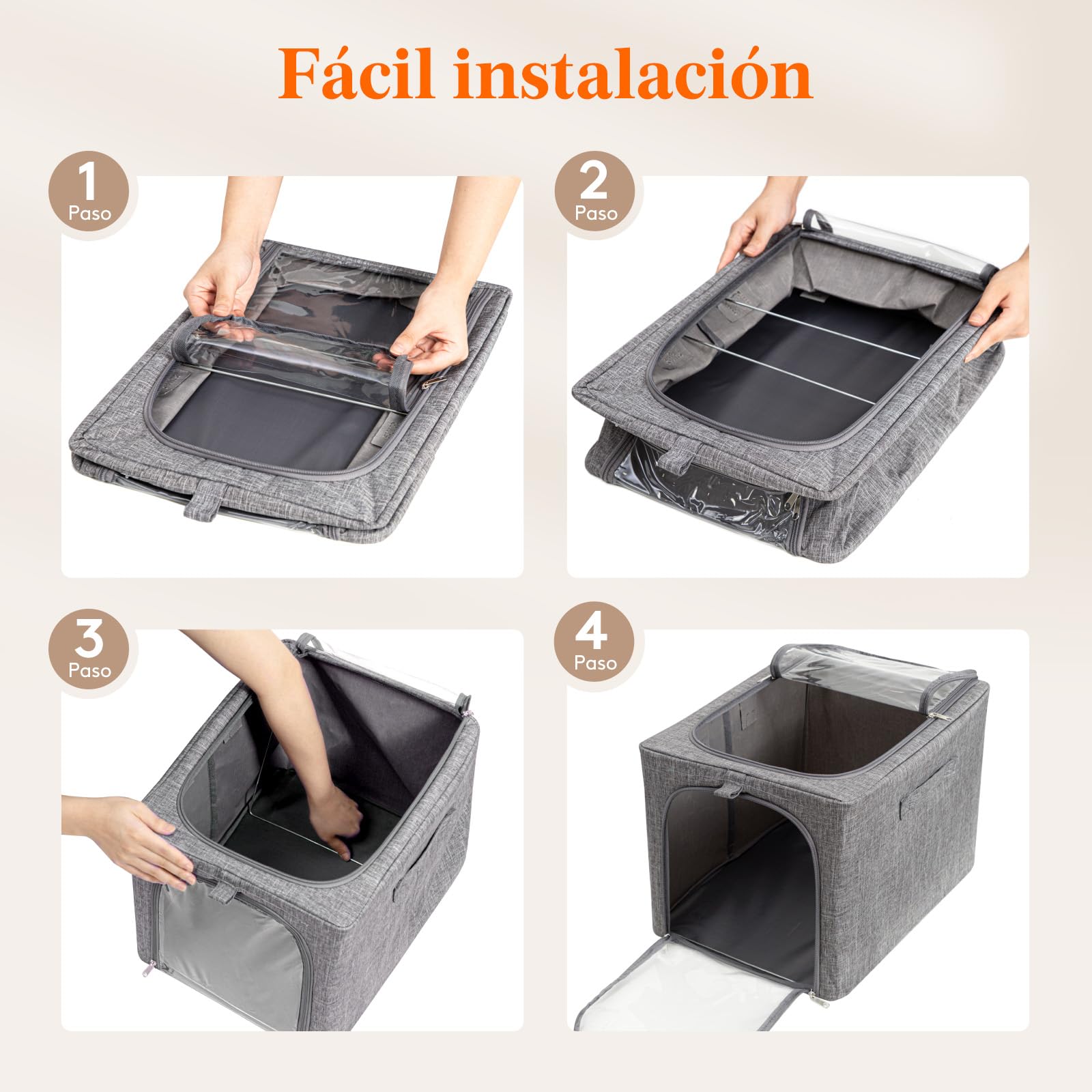 Lifewit - Paquete de 4 contenedores de almacenamiento de ropa con marco de metal, contenedores de almacenamiento de ropa plegables con tapas, cajas de almacenamiento apilables de 40L