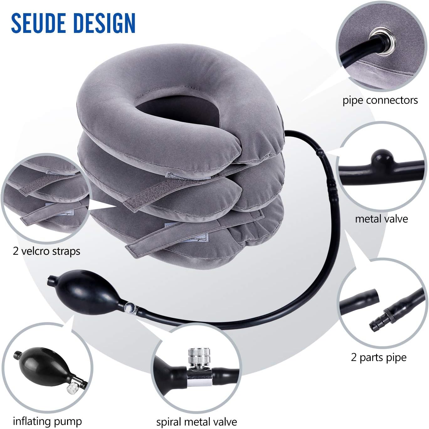 Ohuhu Neck Cervical Traction Collar Device for Neck and Back Grey (Grey)