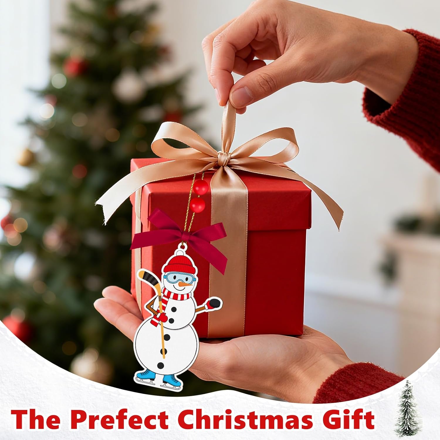 4.3 Inches Snowman Ice Hockey Christmas Ornament,Wooden Ice Hockey Snowman Tree Ornament Hanging Decoration for Rearview Mirror, Window, Eaves, Fireplace and Home Holiday Party Decor - Image 8