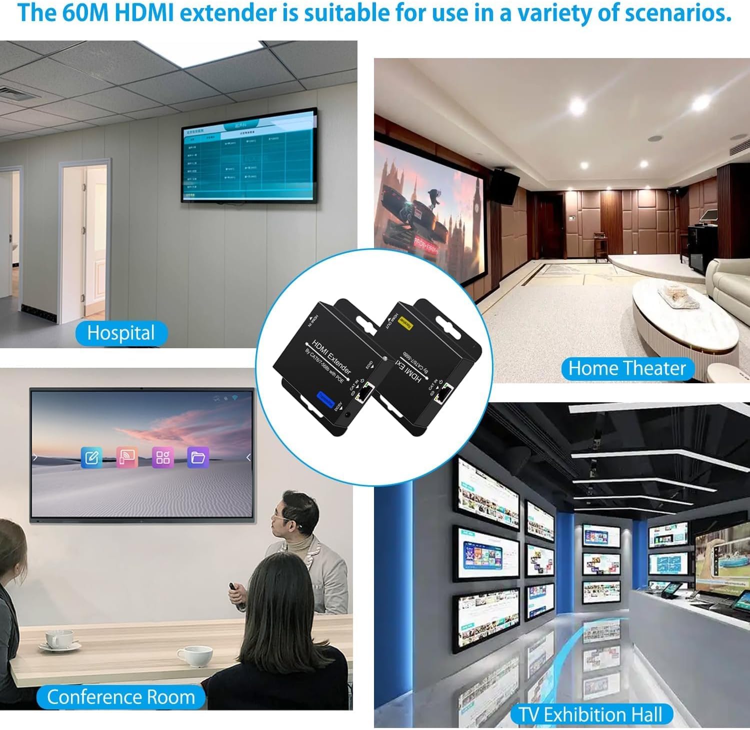 61 m HDMI Extender Over CAT6 CAT7 RJ45 Ethernet a HDMI Converter LAN Extension POC Supporto 1080P 3D EDID Copia Deep Color Compatibile con PC PS4 Roku Unilateral Power Supply