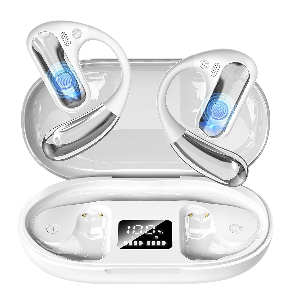 2026 Open Ear Earbuds 60H Playtime Bluetooth 5.4 wireless headphones ONLY: White