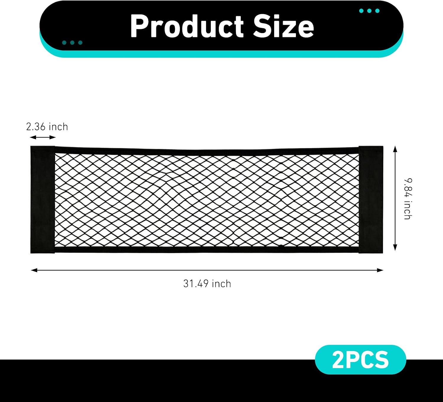 2 PCS Mesh Cargo Nets, 9.8" x 31.5" Double-Layer Elastic Trunk Storage Net, Mesh Organizer Netting with Adhesive Tape, Universal for SUV, Truck, RV, Van (Black) image 2