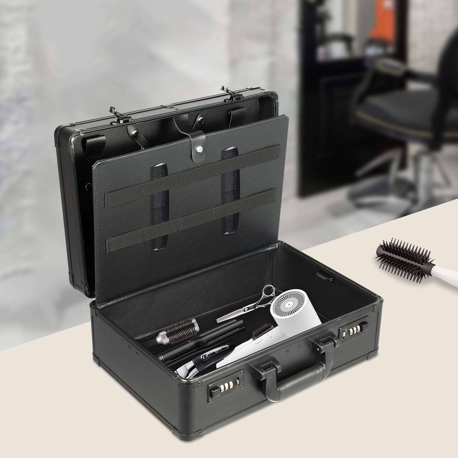 Mallette à outils de coiffure, sac de barbier professionnel pour voyage – Organiseur robuste avec compartiments pour tondeuse, ciseaux et cosmétiques