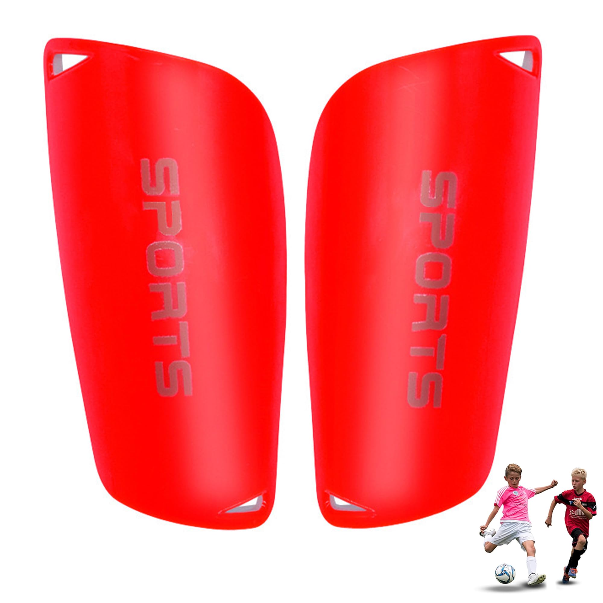 Luoqun88 Football Kids Shin Pads, 1 Pair Kids Shin Guards 6-12 Years for Football Games, Leg Protectors with Shock-Absorbing EVA for Protection Reduce hit & Injuries (Red-M)