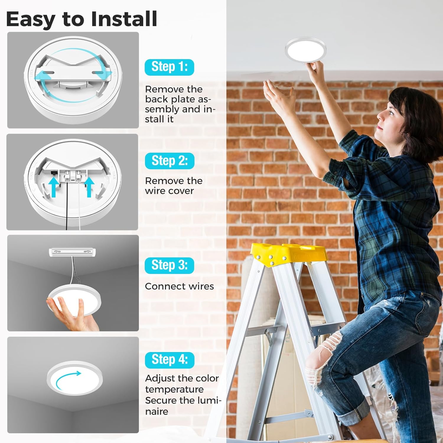 libtit 4Pack 4.7 Inch Small LED Ceiling Lights Flush Mount, 3000K 4000K 6500K Adjustable, 7W 700LM White Round Disk Light Fixture for Closet Basement Bathroom Hallway Kitchen Office Garage
