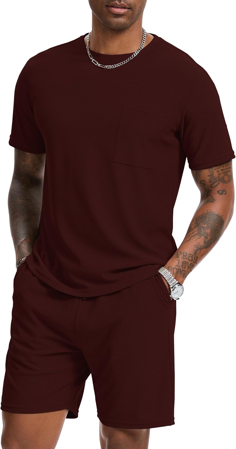 Mens Short Sets 2 Piece Outfits Fashion Summer Tracksuits Casual Set Short Sleeve and Shorts Set for Men