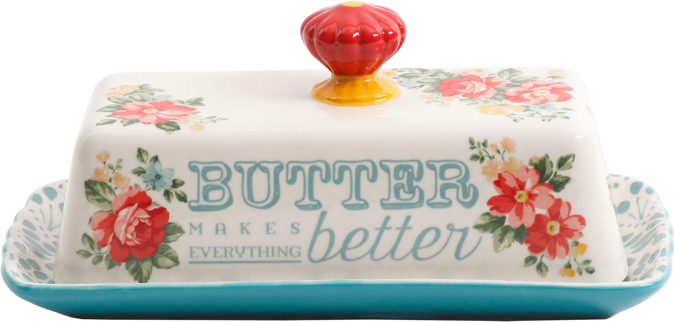 Vintage Floral Butter Dish Stoneware