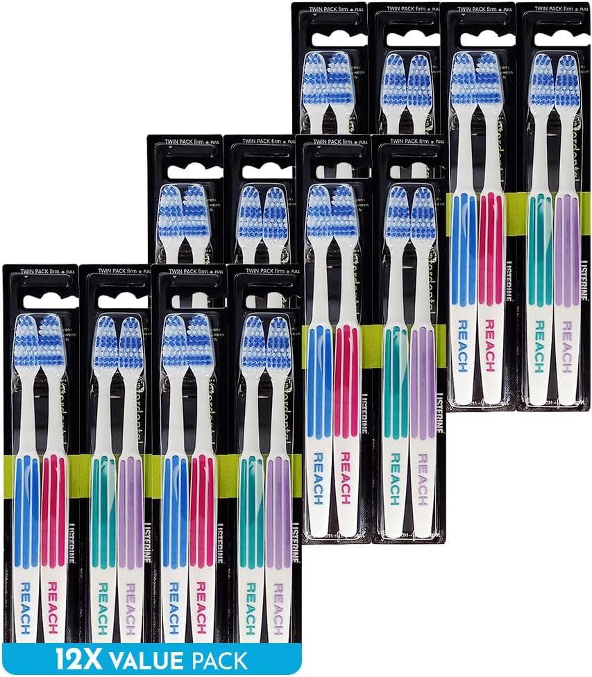 Advanced Design Toothbrush, Firm Bristles for Hard to Places, Adult Toothbrush, 2 Count (Pack of 12) Total 24 Toothbrushes, Colors May Vary