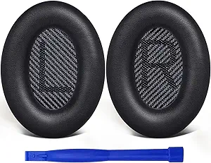 SoloWIT Replacement Earpads Cushions for Bose QuietComfort 35 (QC35) & Quiet Comfort 35 II (QC35 ii) Headphones, Ear Pads with Softer Leather, Noise Isolation Foam, Added Thickness (Black)