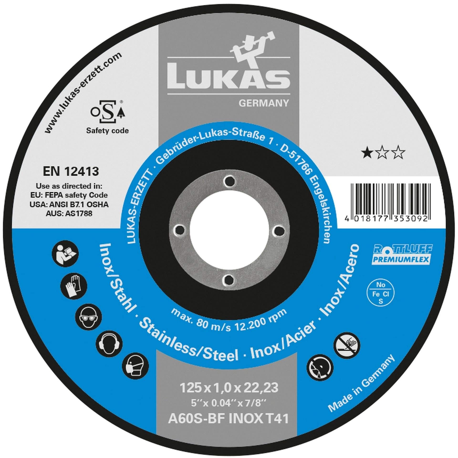 LUKAS A46T-BF - Disco da taglio in acciaio INOX