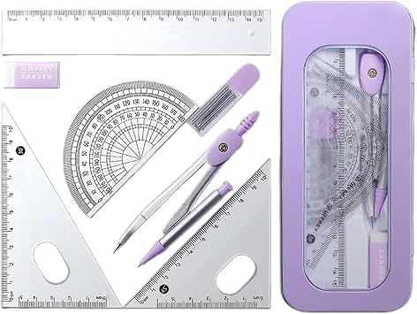 7-Piece Math Set, Protractor and Compass Set, Geometry Sets for Secondary School, Math Sets Secondary School, Students' Math Instruction and Learning Drawing Geometric Shapes