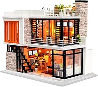 Vista 10 de Spilay Kit de muebles de madera para casa de muñecas en miniatura, de bricolaje, modelo mini hecho a mano con cubierta de polvo y caja de música