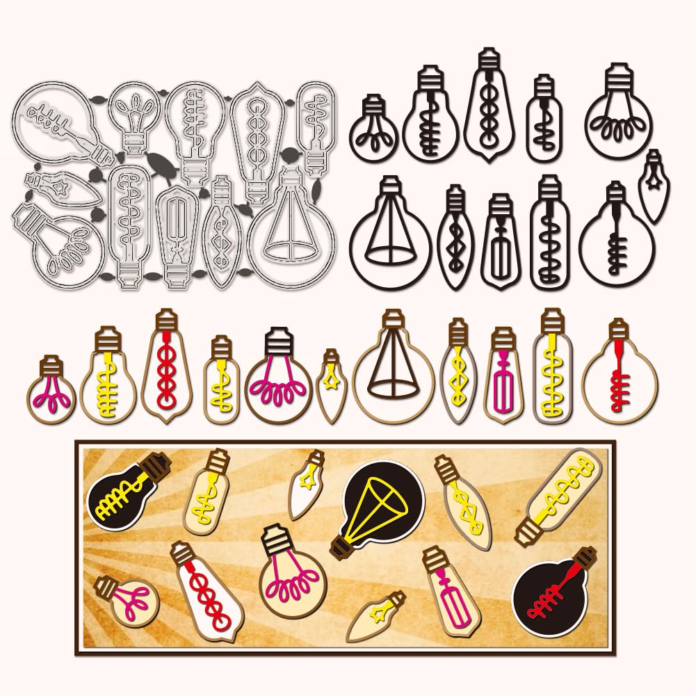 BENECREAT Retro Light Bulb Die Cuts for Card Making Carbon Steel Embossing Templates Metal Stencils for DIY Scrapbooking Photo Album Decorative Embossing Paper Card