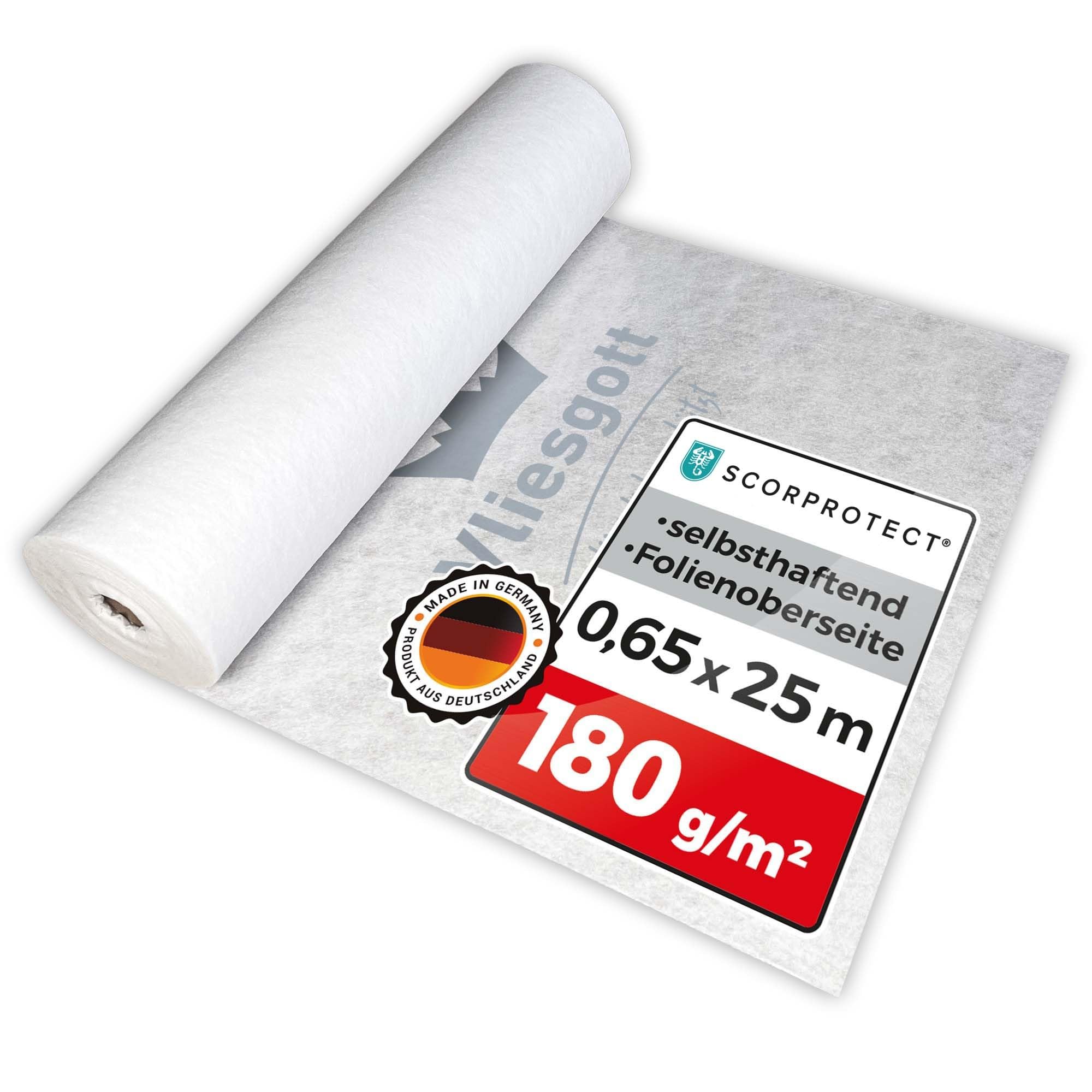 Scorprotect® BSV (bedrucktes) Boden- und Treppenschutzvlies, Abdeckvlies selbsthaftend 0,65 m x 25 m 180 g/m² Folienoberseite