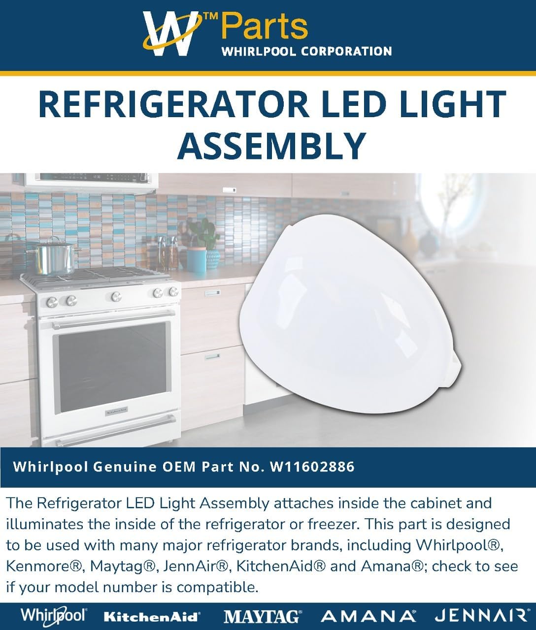 Whirlpool W11602886 OEM Refrigerator LED Light Assembly