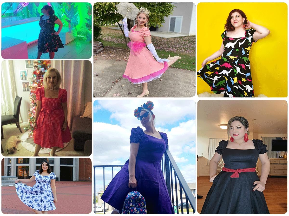 Hanpceirs Women's Puff Short Sleeve 1950s Party Dresses Square Neck Aline Dress with Pockets - Image 4