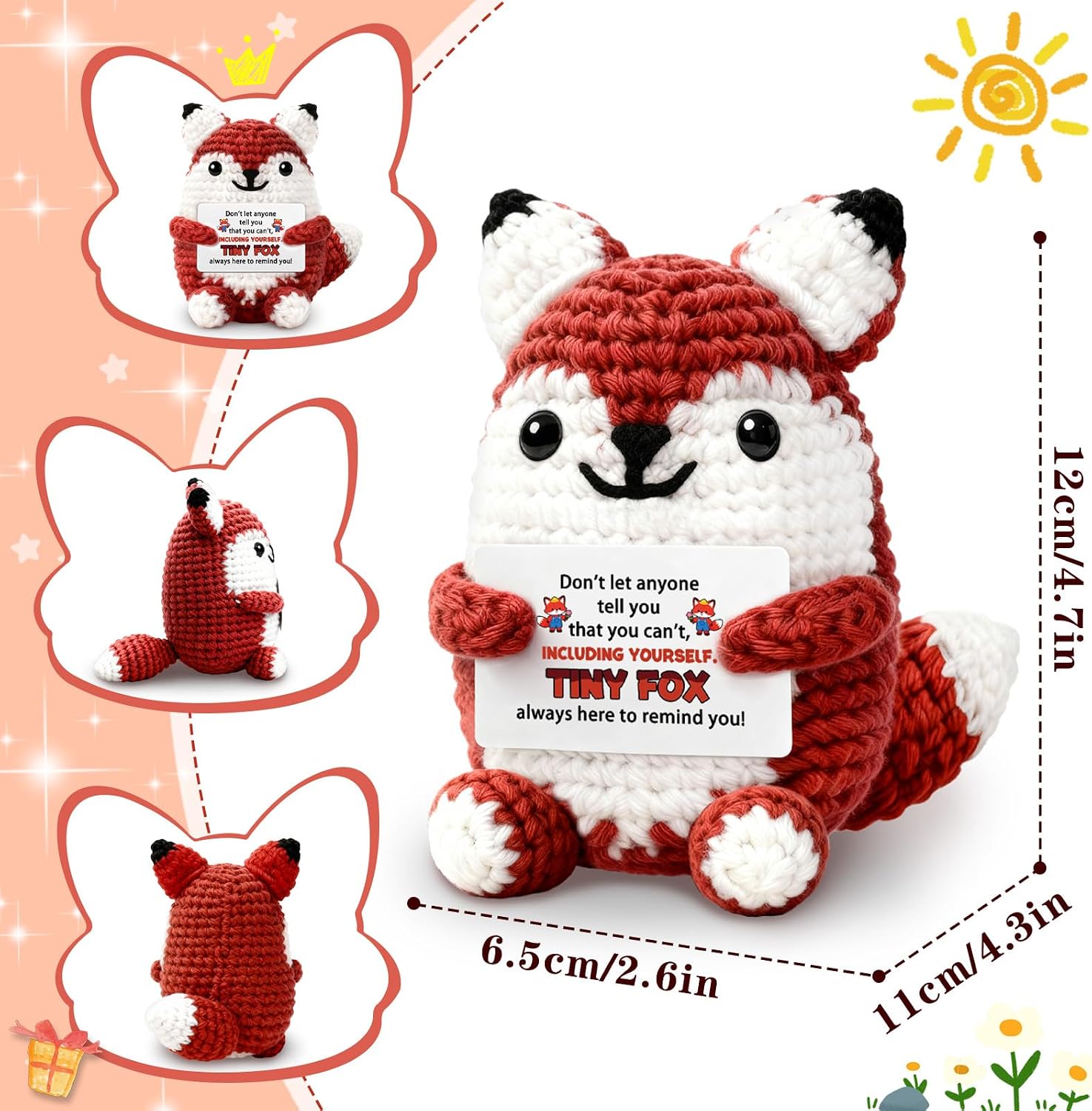 Emotional Support Fox, Encouragement Gifts With Positive Message Card | Back To School Gifts For Students, Inspirational Gift For Women, Motivational Gift For Coworkers Friends, Fox Stuffed Animal