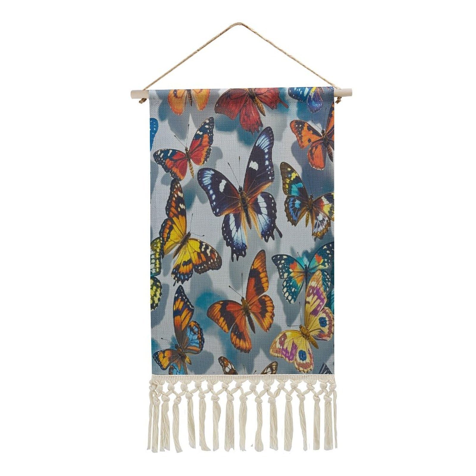 FekiLoot Butterflies Wall Art Print Decor Art Tapestry with Tassel Cotton Linen Hanging Poster Vintage Aesthetic Wall Art Poster Rustic Wall Art Decor for Home Bedroom Living Room Office