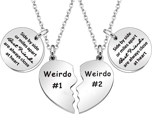 Best Friends Necklace Gift,2pcs Heart Pendant Adjustable Long Necklace"Side by side or miles apart best friends are always close at heart"Friendship Jewelry