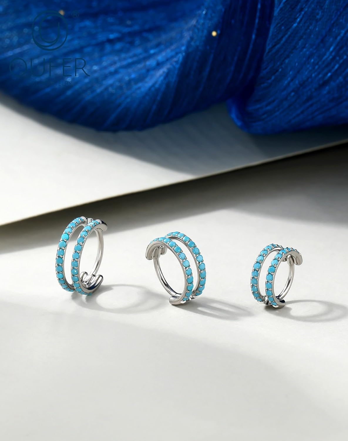 OUFER 20G Double Nose Rings Hoops, Turquoise Nose Rings for Women Men, Daith Earrings, Tragus Rook Conch Helix Lip Piercing Jewelry,316L Surgical Steel Hinged Segment Septum Hoop Jewelry 6/7/8mm - Image 7