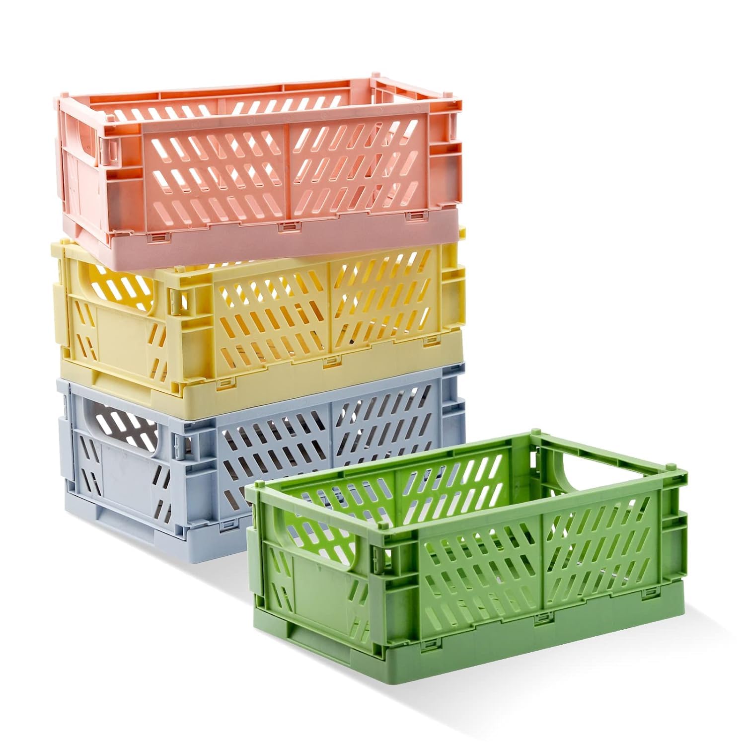 Space Saving Foldable Plastic Basket | Collapsible Storage Organizer | Portable Stackable Crate for Fruits, Vegetables & Household (Multi Color/Pack of 1)-image-21