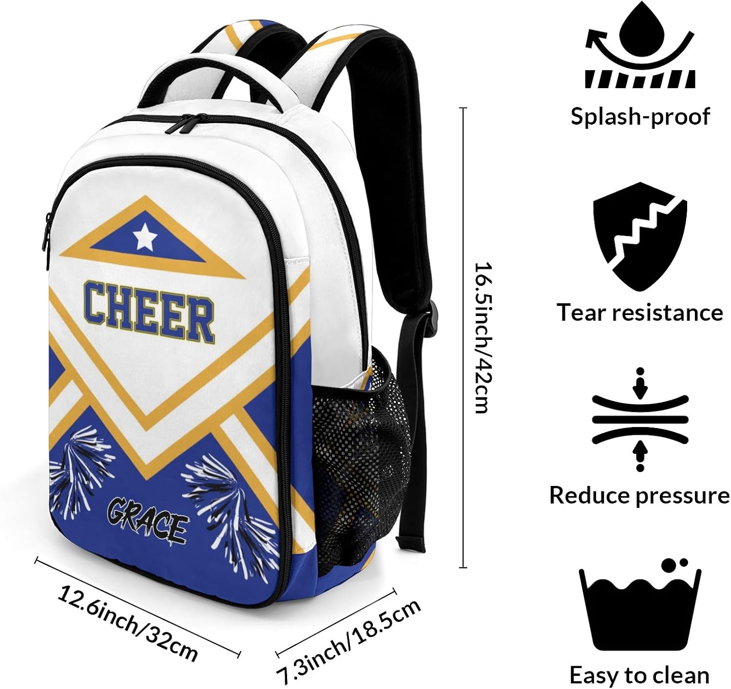Cheer Cheerleader Klein Blue School Backpack Waterproof Shoulder Laptop Bag for Sport Competition Training Coach Gift