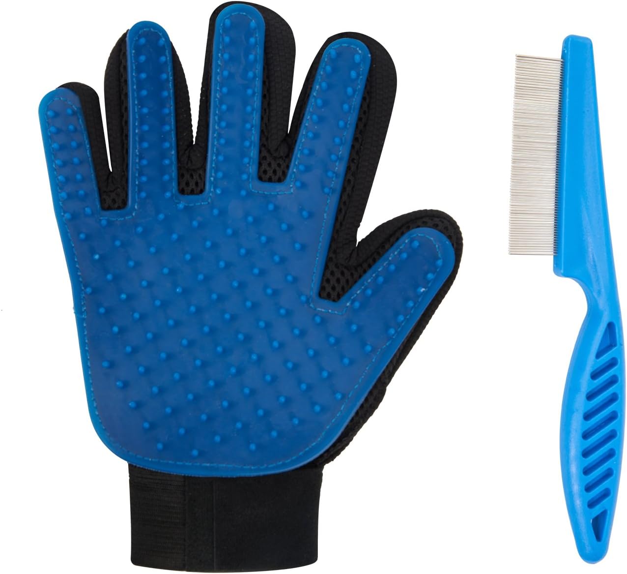 Elar julie Pet Grooming Glove, Gentle and Efficient Pet Hair Remover Glove-Right Hand-Massage Mitt with Enhanced Five Finger Design-Perfect for Cats and all Short and Long Hair Pets （Send Comb Tools）