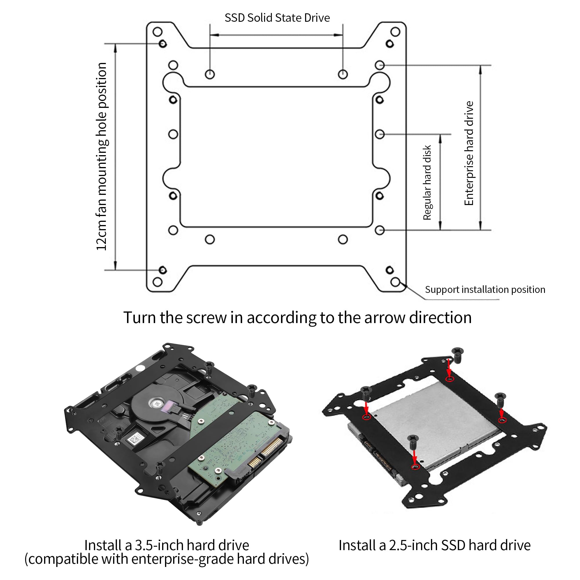 YAODHAOD SSD Einbaurahmen Metall für 2,5" / 3,5" Zoll HDD/SSD Halterung stapelbar, platzsparende Speichererweiterung für PC Gehäuse, NAS, Server (3)