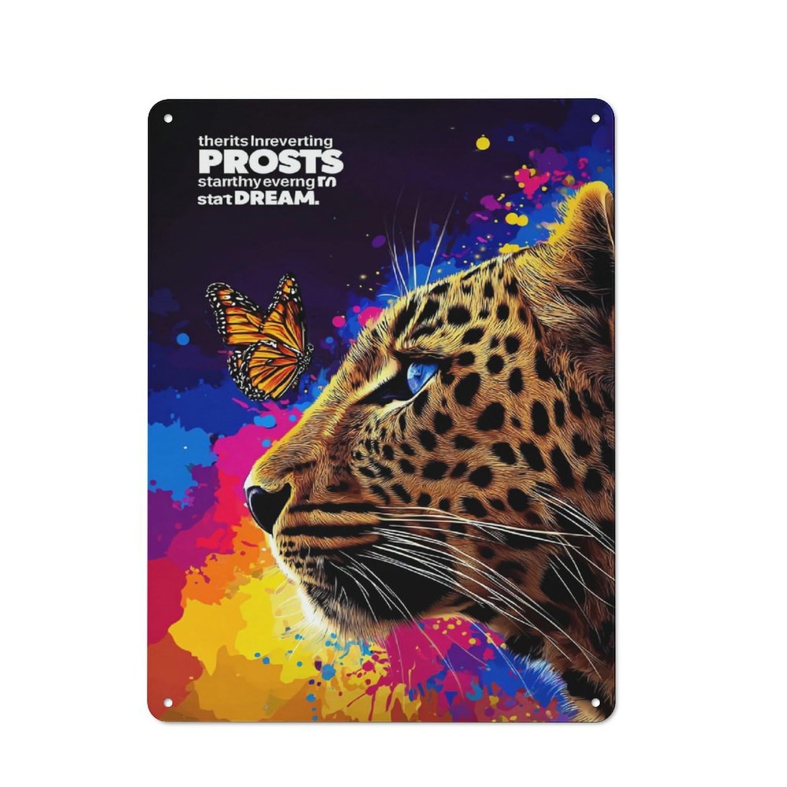 Junmoney Wild Dreams Leopard And Butterfly Metal Wall Sign 40X30cm Featuring For Café Or Restaurant, A Decorative Metal Sign For Cafés And Restaurants
