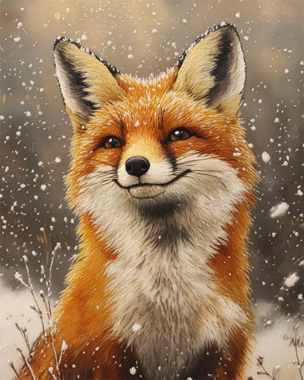 RKFLGEW DIY Bead Embroidery Kits Fox in The Snow 40x50cm