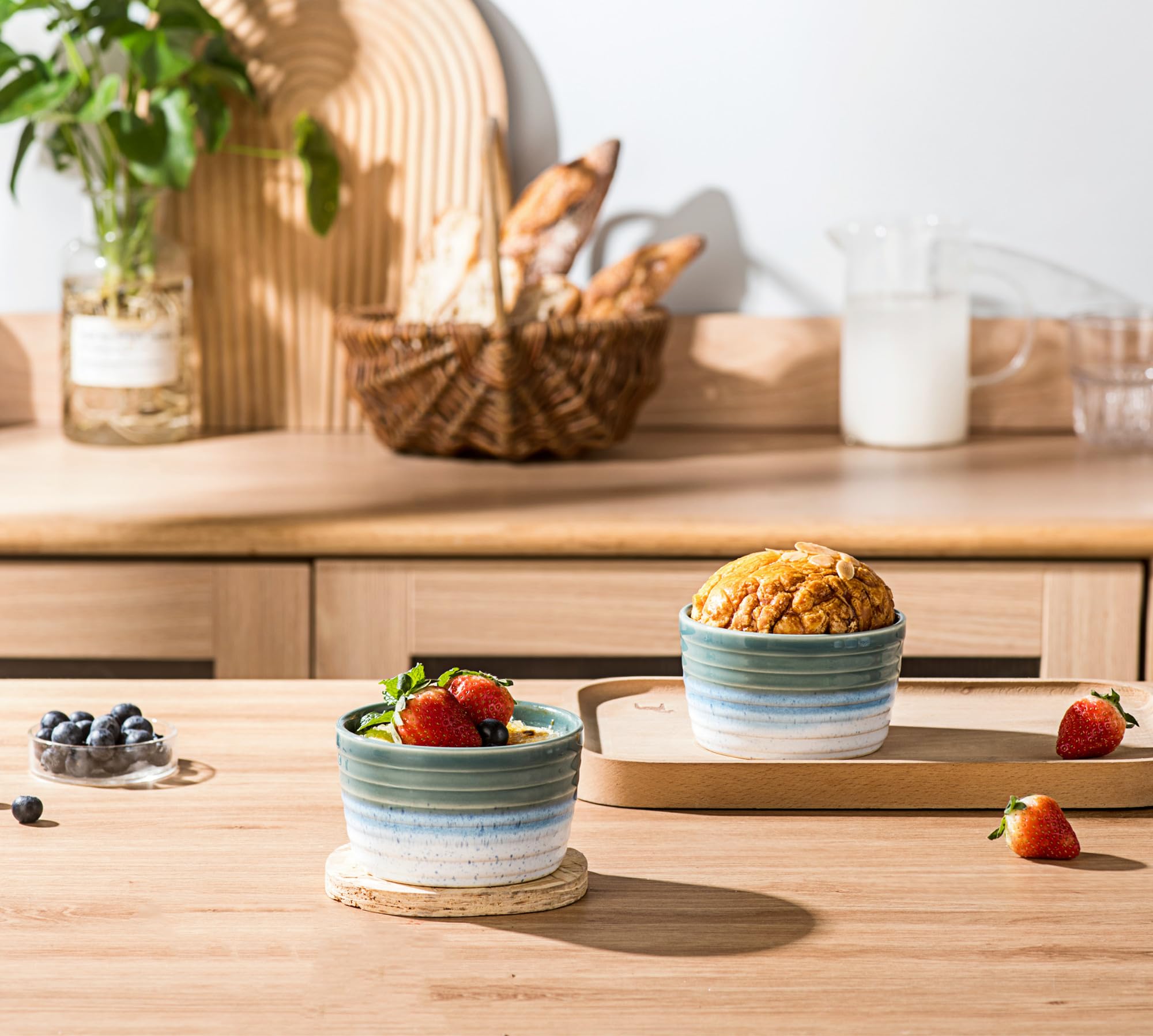 Pirottini Ceramica per Soufflé, Set di 2 Pirottini da Soufflé Grigio in Porcellana, Stampi per Muffin, Cupcake e Budini Glassa di Reazione
