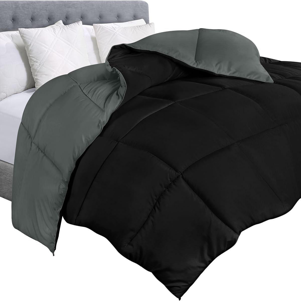 Utopia Bedding Comforter Duvet Insert, Quilted Comforter with Corner Tabs, Box Stitched Down Alternative Comforters Queen Size (Black/Grey)