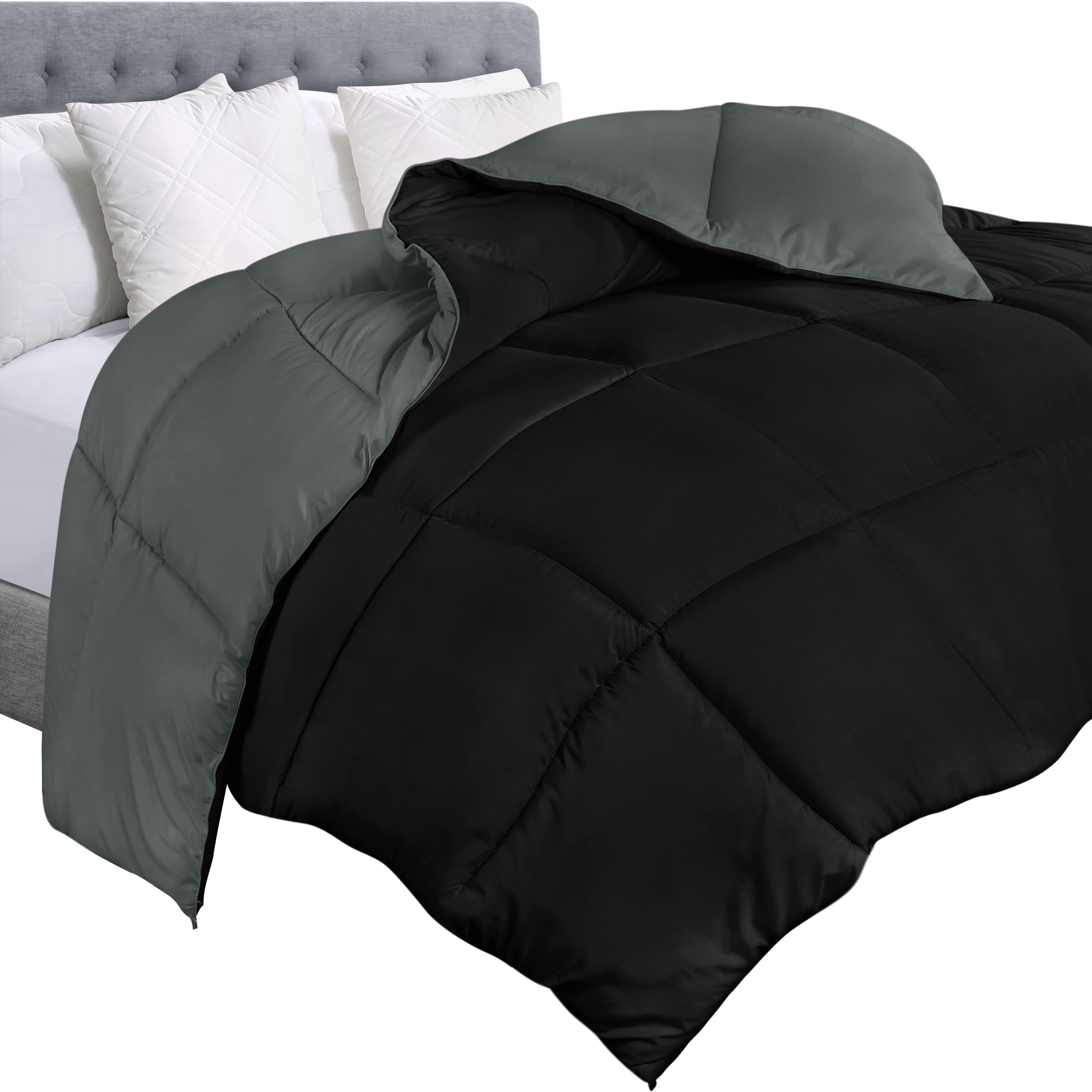 Utopia Bedding Comforter Duvet Insert, Quilted Comforter with Corner Tabs, Box Stitched Down Alternative Comforters Twin Size (Black/Grey)